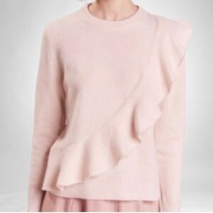 J. Crew Merino Wool Diagonal Ruffle Pullover Sweater Pink SZ XXS